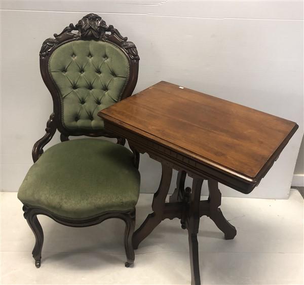 Victorian Chair and Walnut Lamp Table (1 of 7)