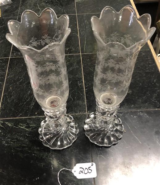 Pr. of Baccarat Candlesticks with Etched Hurricane (1 of 5)