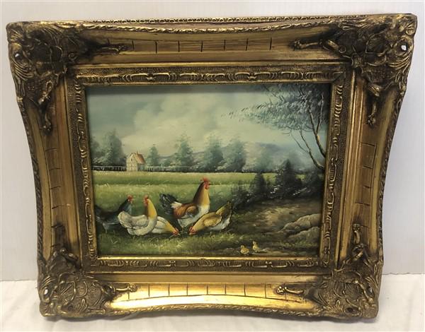 o/b Roosters in a Field 12"x14" (1 of 6)