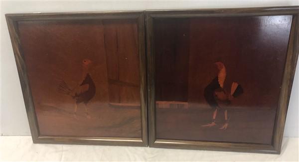 2 Inlaid Panels- Fighting Birds 15"x16" (1 of 5)