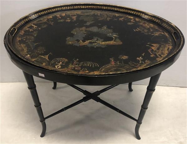 Tole Tray Table with Bamboo Style Base: Tole Tray Table with Bamboo Style Base