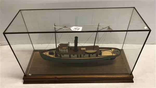 Nicely Crafted Ships Model in Quality Display Case: Nicely Crafted Ships Model in Quality Display Case 33"x11"x19"h