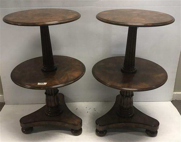 Matched Pr. of 40" Two Tier English Dessert Tables: Matched Pr. of 40" Two Tier English Dessert Tables