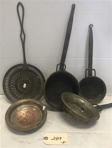 5 Pc. Lot- Brass and Copper Kitchenware: 5 Pc. Lot- Brass and Copper Kitchenware