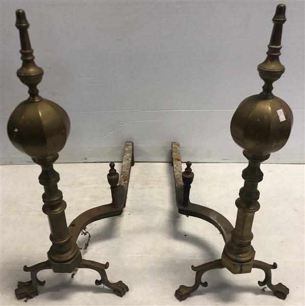 Classic Pr. of 28" American Brass Andirons: Classic Pr. of 28" American Brass Andirons