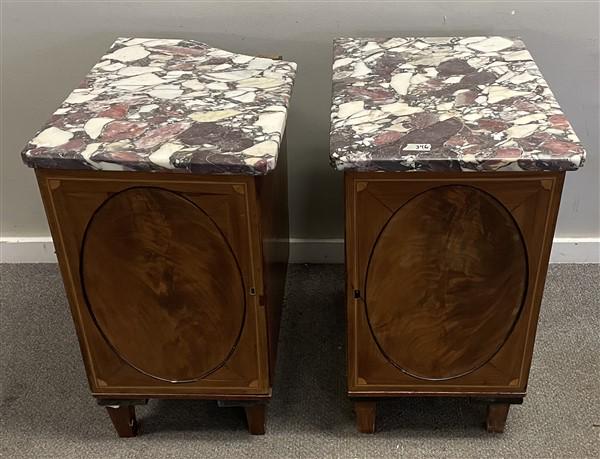 Pr. of 1 Door Mahogany English Cabinets with Amethyst: Pr. of 1 Door Mahogany English Cabinets with Amethyst Marble Tops- Damage as Shown24"x18"x31"h