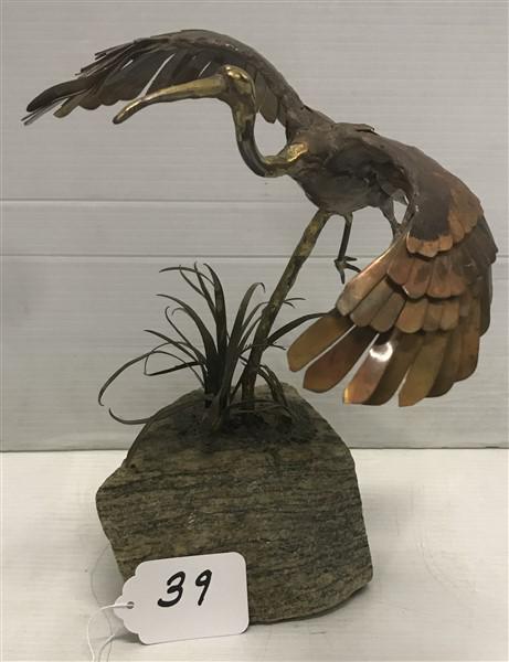 12" Copper and Brass Bird Mounted in Stone (1 of 1)