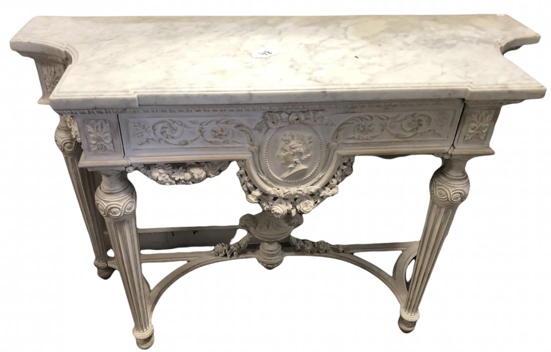 White Marble Top Console 51"x18"x34"h: White Marble Top Console 51"x18"x34"h