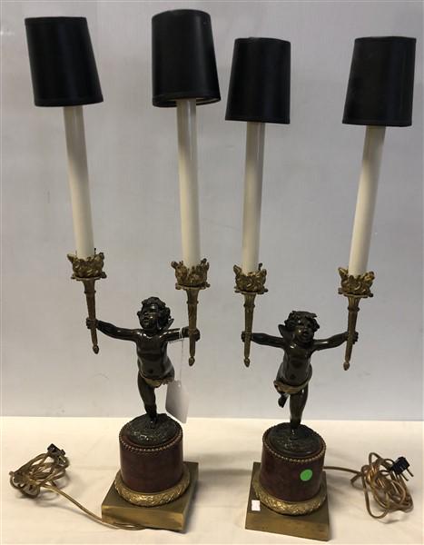 Pr. of Bronze and Marble Lamps 15"h, 24" to top (1 of 5)