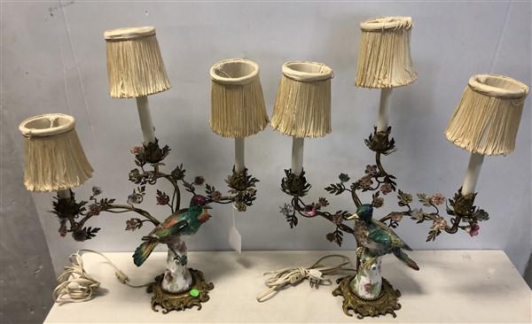 Pr. of Porcelain and Bronze 3 Lite Lamps 16"w x 22"h (1 of 9)