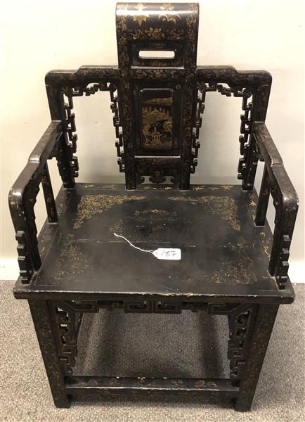 Oriental Gilt Decorated Armchair 24"x20"x39"h: Oriental Gilt Decorated Armchair 24"x20"x39"h