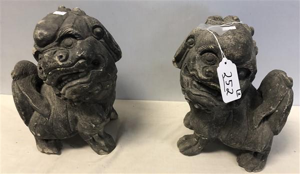 Pr. of Concrete Foo Lions with Chips 12.5"h (1 of 9)