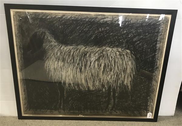 54"x 44"h Black and white Framed Sheep Pastel/Charcoal (1 of 9)