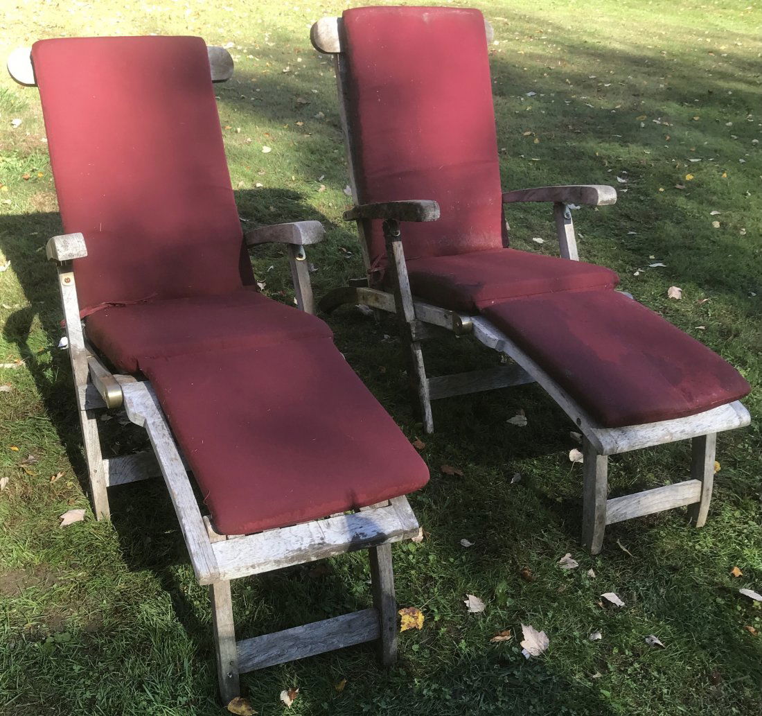 Pair of Teak Folding Lounge Chairs (1 of 2)