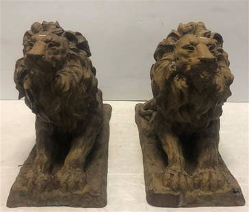 Two Cast Iron Reclining Lions 29"L x 22"h: Two Cast Iron Reclining Lions 29"L x 22"h