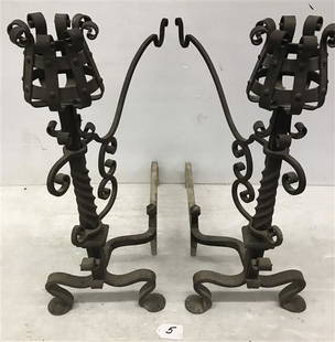 Pr. of Hand Forged 125 Year Old Andirons: Pr. of Hand Forged 125 Year Old Andirons