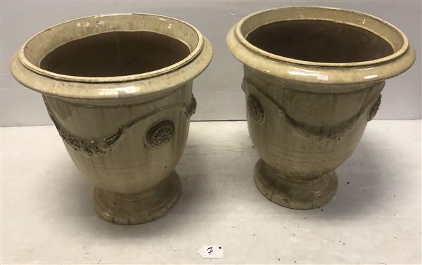 Pr. of 28" French Glazed Terra Cotta Planters 19" (1 of 4)