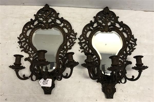 3 Arm 22" Patinated Brass Mirrored Sconces (1 of 6)