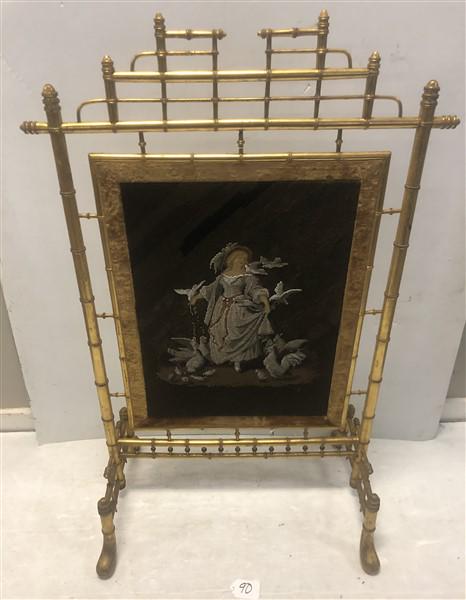 Exquisite Gild Bamboo 19th Cent. Fire screen 28"x44" (1 of 6)