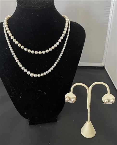 Two Pearl Necklaces and two Pearl Earring Clips (1 of 12)