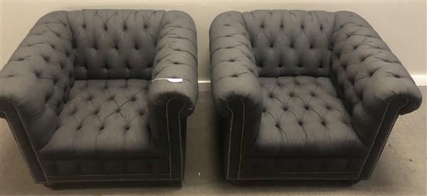 Pr. of Tufted Gray Upholstered Armchairs From Brooks (1 of 6)