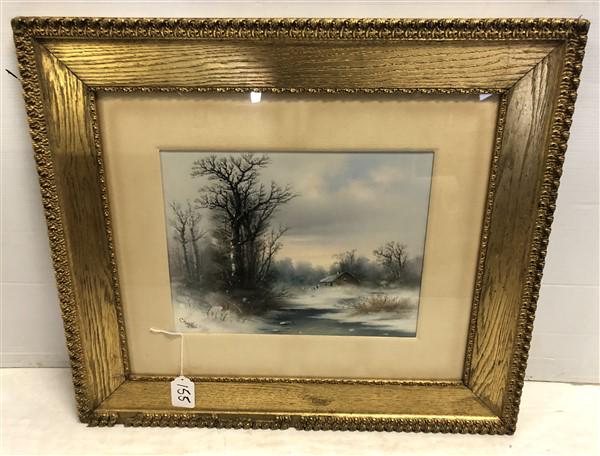 Sgnd. Chandler Watercolor in Gild Oak Frame 20"x26" (1 of 7)