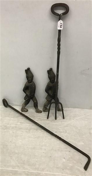 Early Hessian Andirons and 2 Forged Tools (1 of 4)