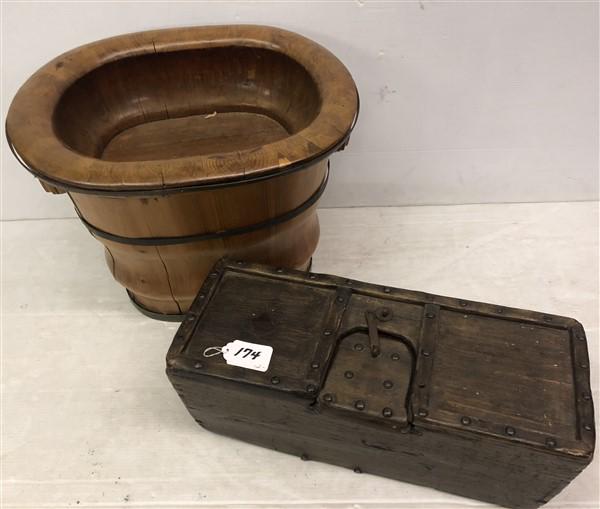 Wooden Child's Bath and Primitive Box (1 of 10)