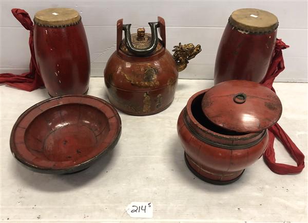 5 Pc. Lot of Red Lacquered Oriental Items (1 of 7)