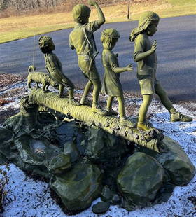 Jim Davidson Bronze Children Frolicking on Naturalistic: Jim Davidson Bronze Children Frolicking on Naturalistic Base 90" wide overall and 58" tall, 58" wide