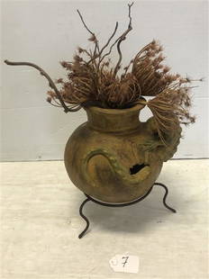 10" Terra Cotta Pot with Dragon and Frog on Base: 10" Terra Cotta Pot with Dragon and Frog on Base