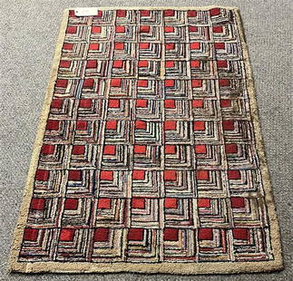 Early Hooked Rug 2'6"x3'10": Early Hooked Rug 2'6"x3'10"