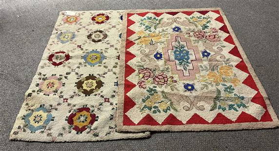 2 Pretty Traditional Antique Hooked Rugs: 2 Pretty Traditional Antique Hooked Rugs