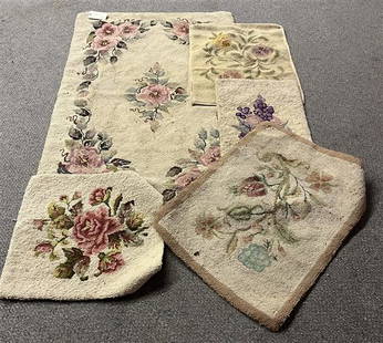 5 Traditional Antique Hooked Mats: 5 Traditional Antique Hooked Mats