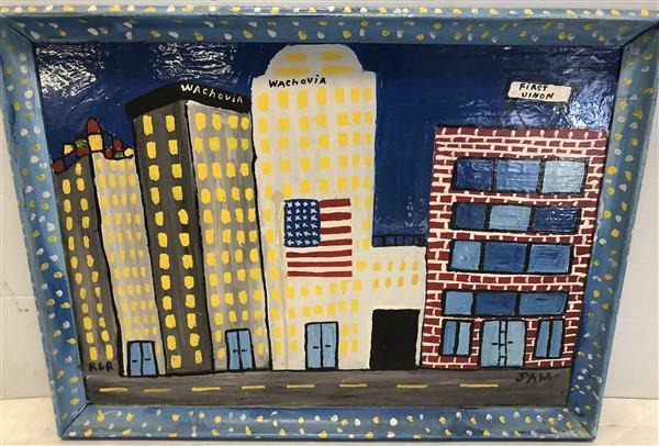 Folk Art Cityscape 22"x31" Sam "The Dot Man" Atlanta (1 of 4)