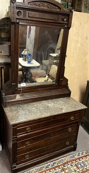 Victorian Marble Top 3 Drawer Chest with Mirror (1 of 5)
