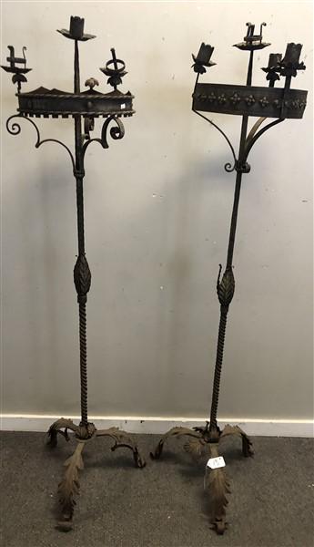 Two 69" 19th Cent. Iron Gothic Candelabras: Two 69" 19th Cent. Iron Gothic Candelabras