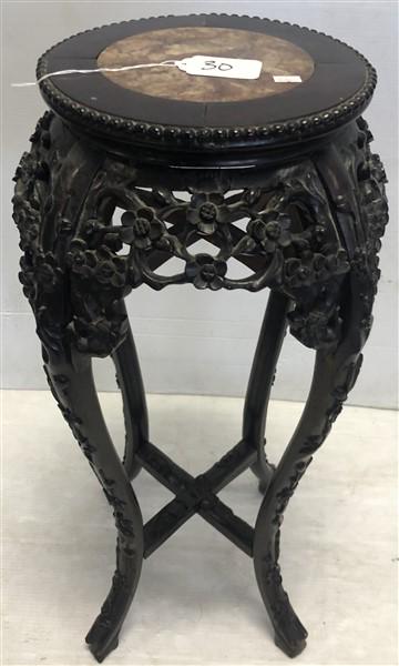 30" Carved Oriental Tabouret with Marble Inset Top (1 of 7)