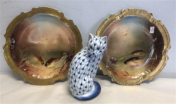 2 Limoge 9.5" Plates and Porcelain 7.5" Cat (1 of 6)