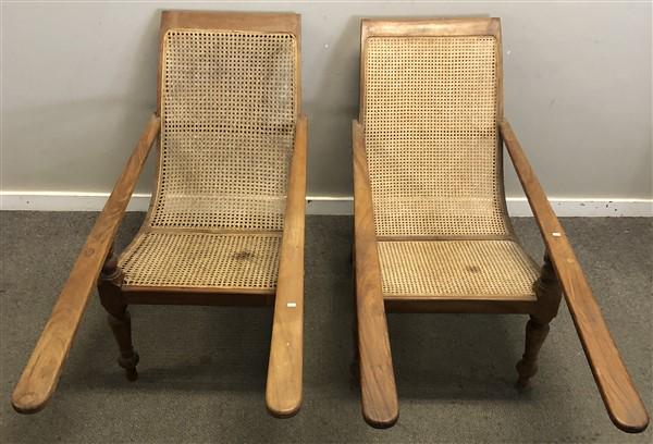 Pr. of Teak and Cane Regency Lounge Chairs (1 of 9)