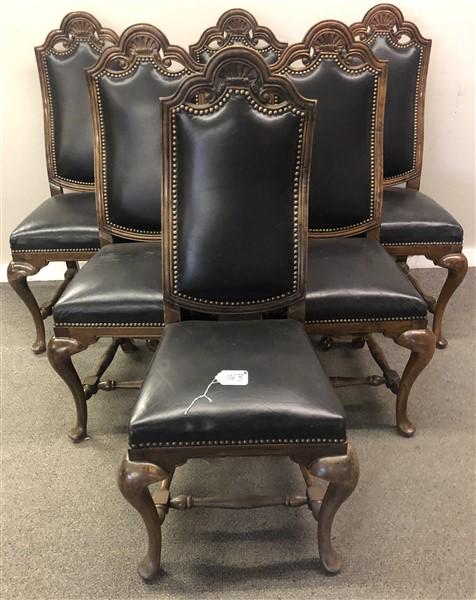 Set of 6 Vintage Walnut and Leather Dining Room Chairs 17"W x 44"h (1 of 8)