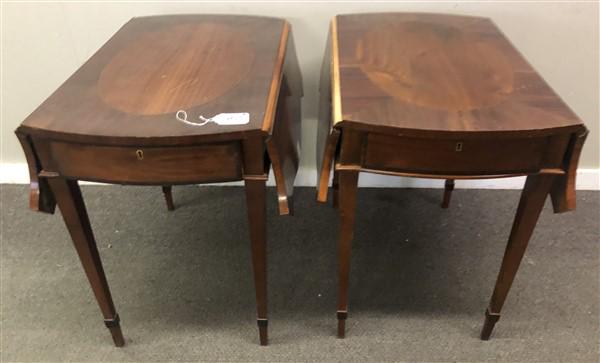 Pr. of Inlaid Mahogany Drop Leaf Pembroke Tables Worn Finish- 20"x30"x25"h closed: Pr. of Inlaid Mahogany Drop Leaf Pembroke Tables Worn Finish- 20"x30"x25"h closed