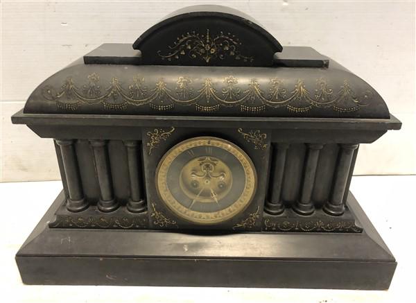 21" Gilt Incised Marble Mantle Clock: 21" Gilt Incised Marble Mantle Clock
