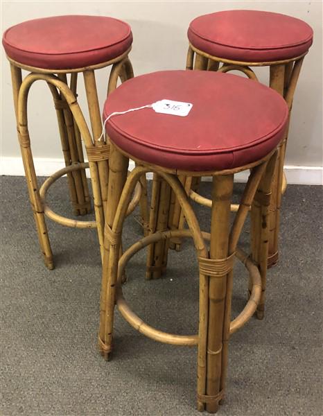 3 Bamboo Bar Stools 13" round x 31"h (1 of 10)