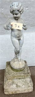 Metal Putti Mounted on Concrete base 33"h: Metal Putti Mounted on Concrete base 33"h