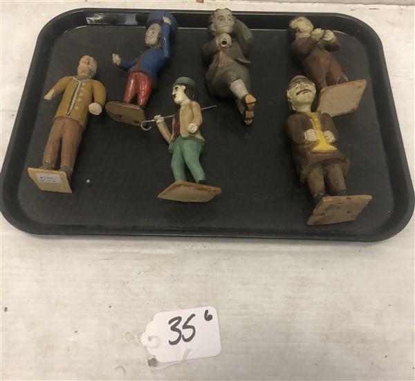 Six 6" Carved Wooden Jointed Figures: Six 6" Carved Wooden Jointed Figures