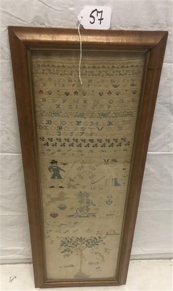 19th Cent. American Sampler in Tiger Maple Frame (1 of 9)