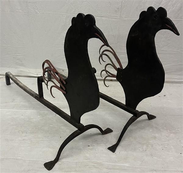 Pretty Nice Rooster Folk Art Andirons 26.5"h: Pretty Nice Rooster Folk Art Andirons 26.5"h