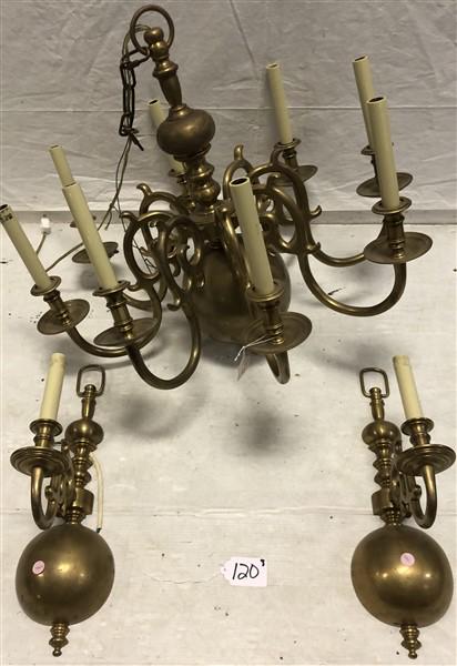 Nice Quality William And Mary Style 8 Arm Fixture with Matching Sconces: Nice Quality William And Mary Style 8 Arm Fixture with Matching Sconces