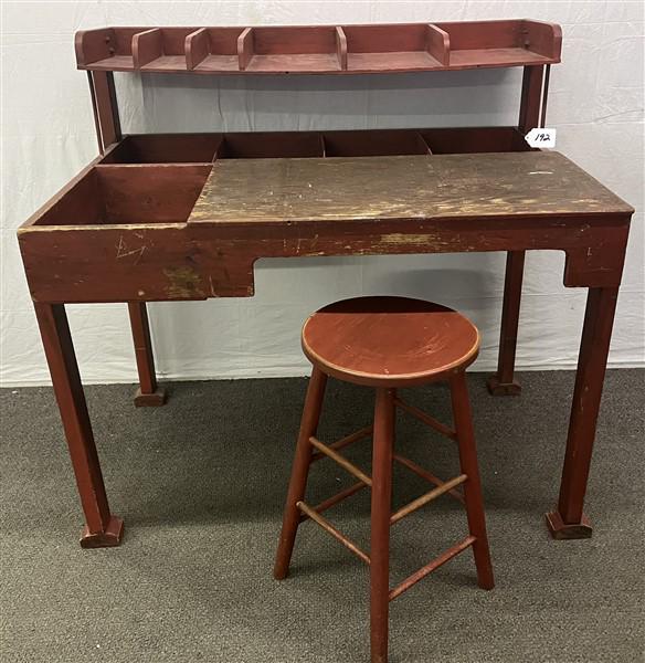 Country Work Table in Red Paint (1 of 3)
